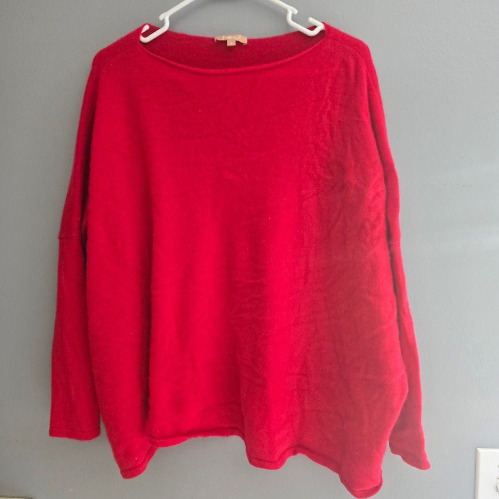 Kier + J Red 100% Cashmere Boat Neck Oversized Drop Shoulder Sweater Mens Medium